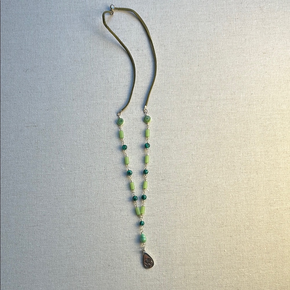 Green Teardrop Pendant Necklace with Beads